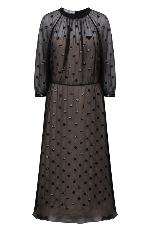 фото Шелковое платье с отделкой пайетками prada